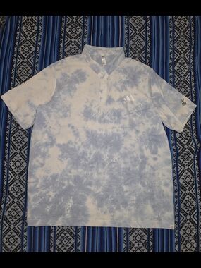 adidas Men's Light Blue and White Tie-Dye Polo